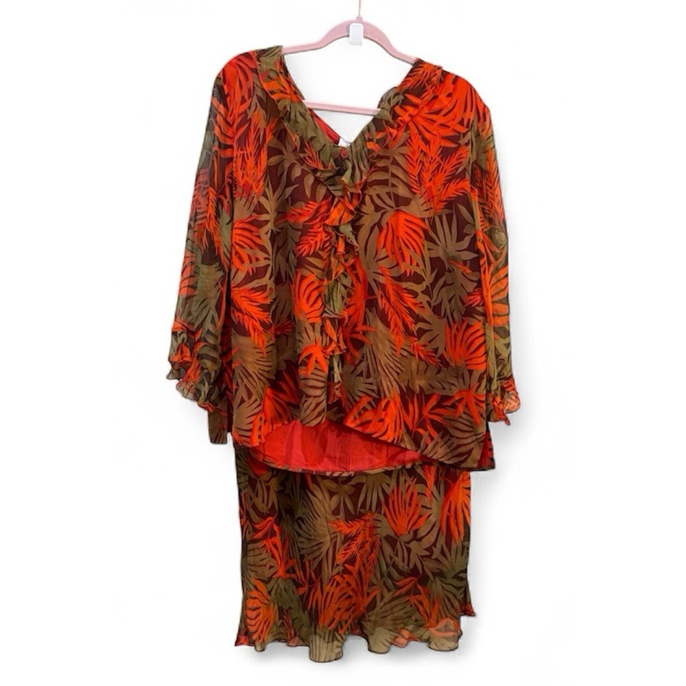 Vintage New York City Design Co 2 Piece Chiffon Skirt Set 100% Silk Midi Sheer